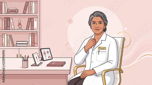 Female Doctor Smiling, Isolated Portrait, Medical Professional, Healthcare Concept