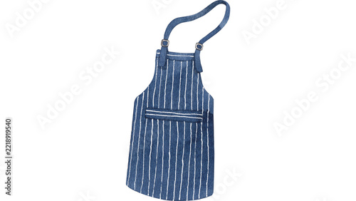 Watercolor Denim Apron Illustration Isolated on White Background for Culinary Design