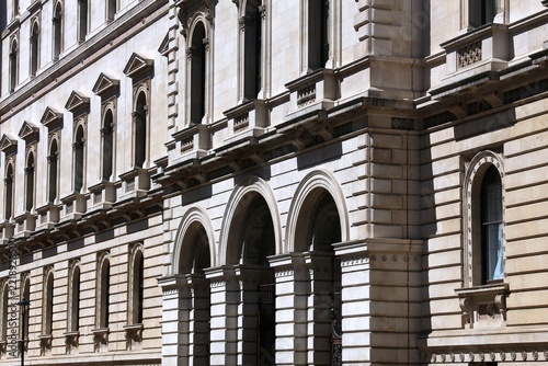 HM Treasury. London landmark, UK -  The Exchequer, also known as His Majesty's Treasury building. Government building.