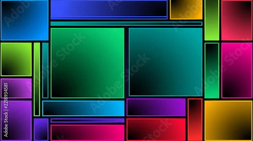 Abstract background with colorful geometric rectangles and squares in a modern stained glass window style design