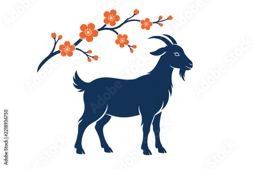 Goat and plum blossom Lunar New Year illustration on white
