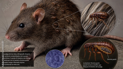 Rat fleas that transmit pneumonic plague.