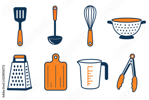 Kitchen cooking utensil icon set on white