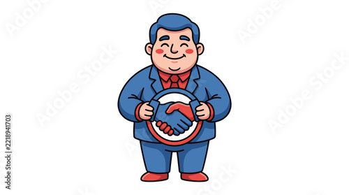 Cartoon Businessman Mascot Holding Handshake Logo Vector Illustration