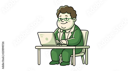 Cartoon Businessman Working on Laptop Vector Illustration