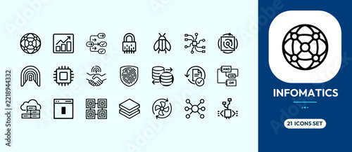 Infomatics data analysis and technology icons abstract set