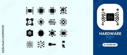 Hardware technology circuit board icons abstract set