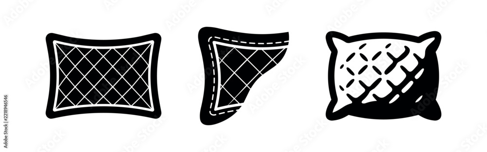 Fototapeta premium Quilted pillow icons and close-up fabric stitching pattern details