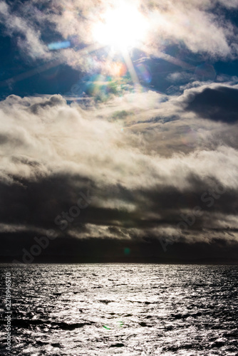 Wind generated rough water, the choppy surface of the sea in Puget Sound, Seattle