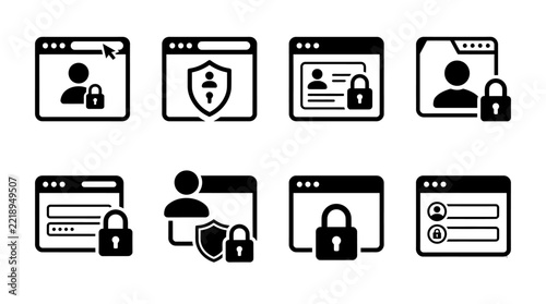 Account security and login browser icons vector set