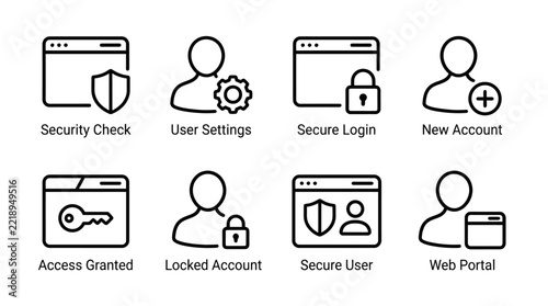 Security and user account line icon set vector design