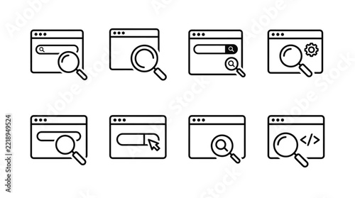 Browser search and web navigation line icon set vector