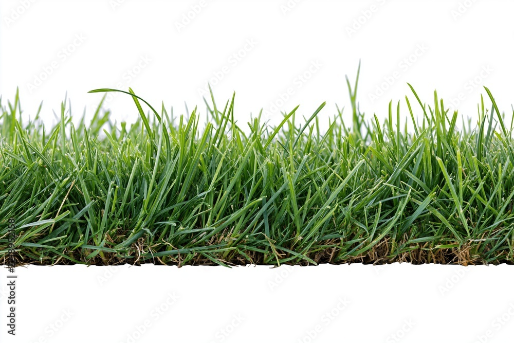Naklejka premium The Lush Green Grass Close-Up on a Bright Clean White Background