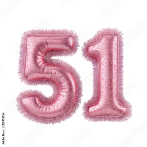 Pink Furry Balloon Number Fifty One Isolated On A Black Background Surface