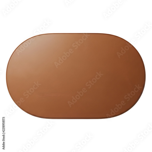 A minimalist oval shaped leather surface isolated against a deep black background