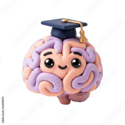 Cute Clay Brain Wearing Graduation Cap - Education  Knowledge Concept