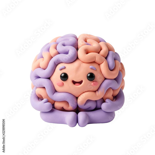 Cute Clay Brain Character Sitting, Medical Education Art Style