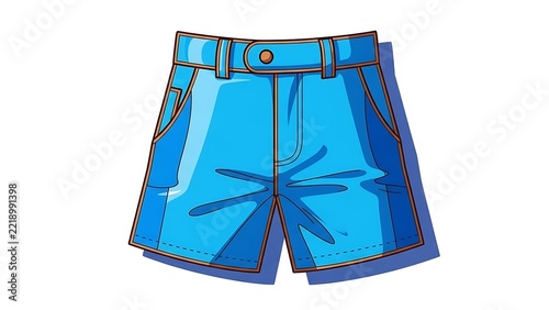 Blue casual shorts with belt loops and pockets, cartoon style illustration of summer clothing for men