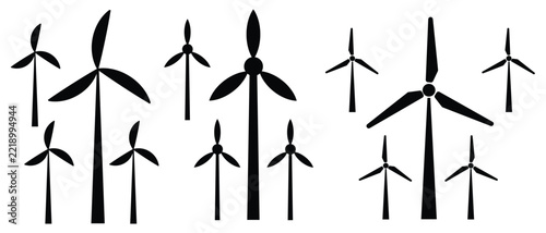 Windmill icon vector silhouette set . Air energy concept.
