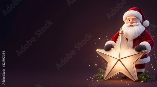 Cute Santa Claus Holding Glowing Christmas Star Ornament