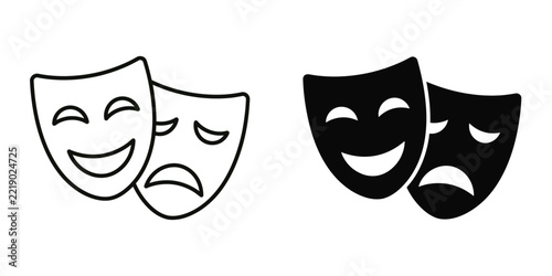 Obraz na plátně Theater drama comedy and tragedy masks icon illustration set for acting performa