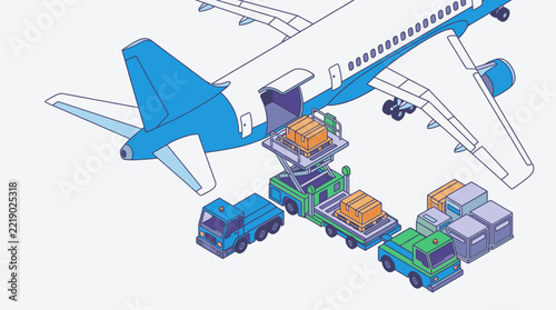 Air Cargo Loading Process with Trucks and Airplane for Logistics Operations