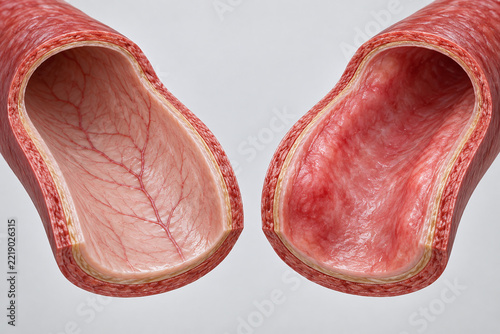 Healthy and Inflamed Blood Vessel Lining Comparison