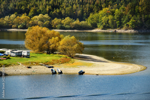 Hohenwarte reservoir on Saale river, Thuringian Slate Mountains and Upper Saale Nature Park in Thuringia, Germany