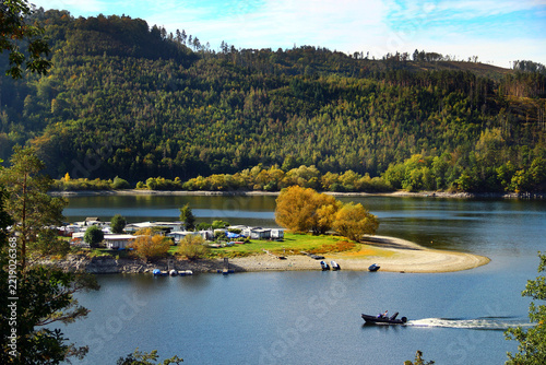 Hohenwarte reservoir on Saale river, Thuringian Slate Mountains and Upper Saale Nature Park in Thuringia, Germany