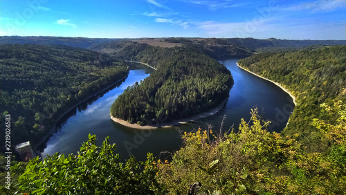 Hohenwarte reservoir on Saale river, Thuringian Slate Mountains and Upper Saale Nature Park in Thuringia, Germany