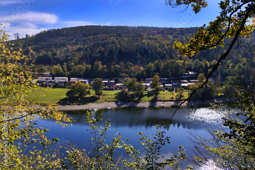 Hohenwarte reservoir on Saale river, Thuringian Slate Mountains and Upper Saale Nature Park in Thuringia, Germany