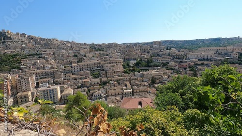 A panoramic view of the historic town of Modica, Sicily, Italy