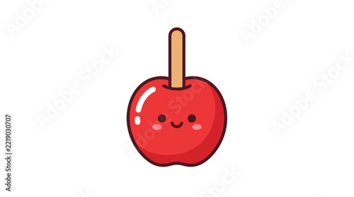 Cute candy apple vector illustration featuring a happy kawaii character design with bright red color details
