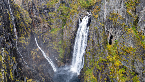 View of the Voringsfossen waterfall in Voringsfoss, Norway