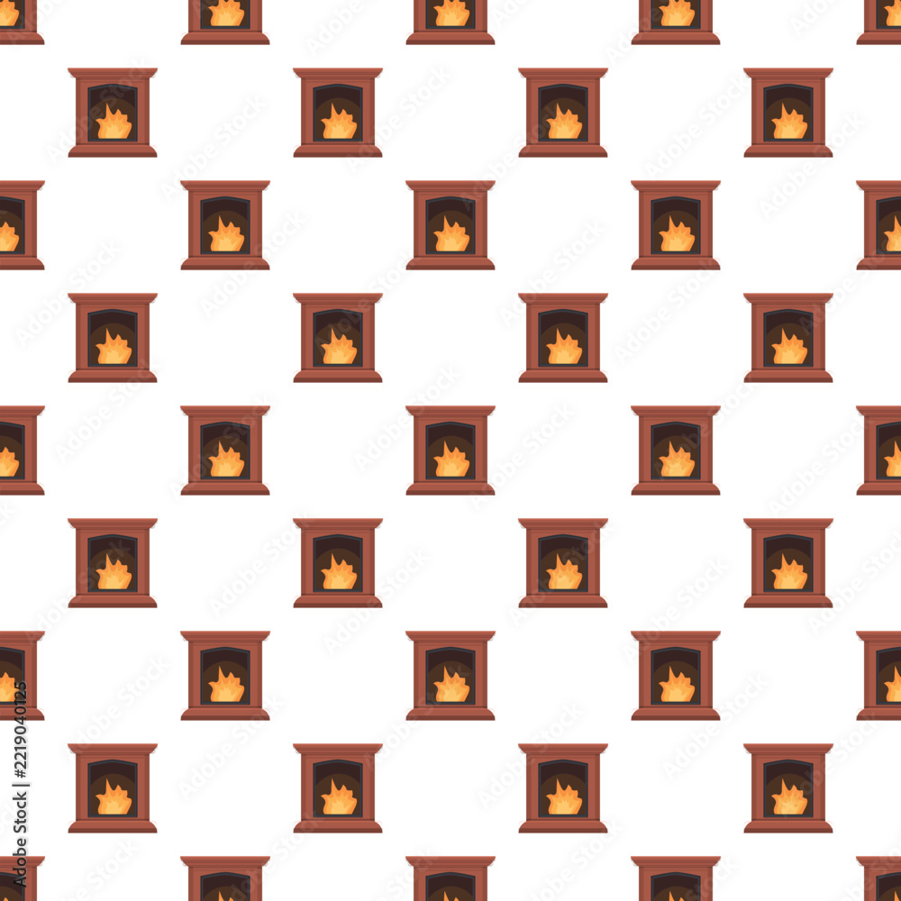 Fototapeta premium Fireplace hearths with burning flames repeating on a white background