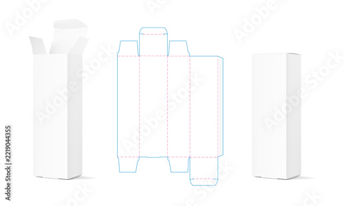 Realistic cardboard packaging box with shadow mockup with lay out draw. Illustration on transparent background for design, branding, presentation medicine, food, cosmetic products.