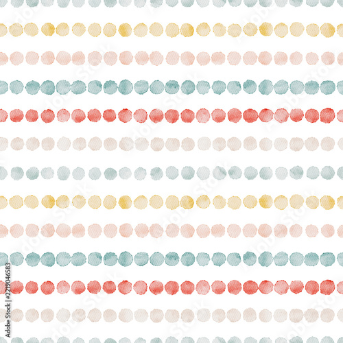 Watercolor dots form stripes. Pastel spots repeat seamlessly. Elegant hand drawn minimalist pattern.