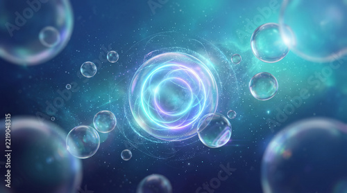 Abstract Glowing Floating Orbs in Deep Space