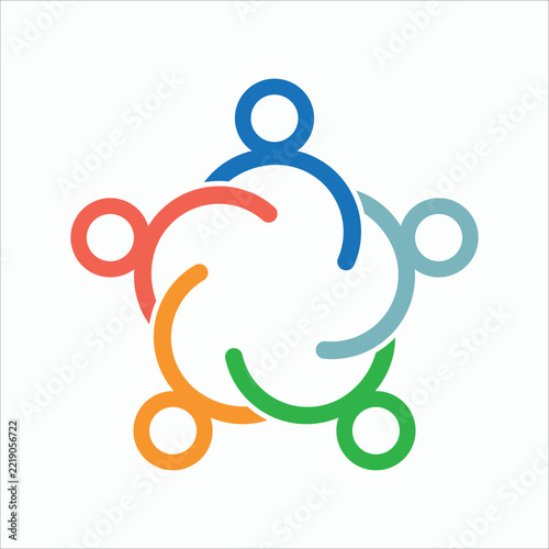 Abstract illustration of five connected figures in a circular formation, ideal for school flyers and educational advertisements, featuring ample copy space, perfect for students, learning, and
