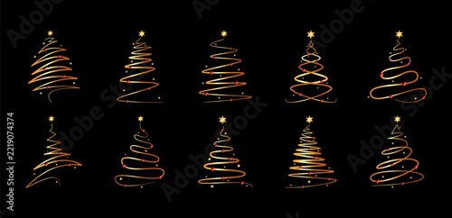 Golden Line Art Christmas Tree with Star Collection