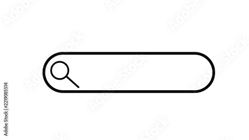 Clean looping animation of a minimalist search bar with magnifying glass icon. Black line icon on white background, seamless loop, perfect for UI, UX, website loading, search concept