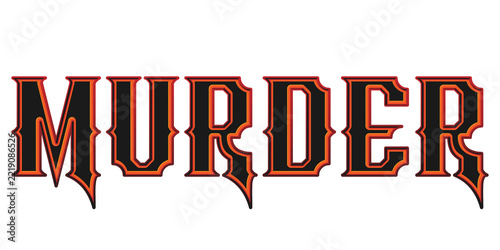 Spooky murder text lettering with gothic font and glowing red orange outline isolated on transparent background