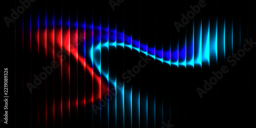 Abstract digital background featuring vertical light bars with flowing red and blue neon wave motion on a dark black canvas, suitable for high-tech, futuristic, and energy-themed graphic designs.