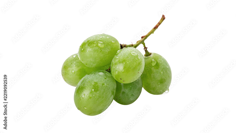 Fototapeta premium Bunch of fresh green grapes with small stem isolated on transparent background