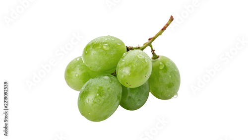 Bunch of fresh green grapes with small stem isolated on transparent background