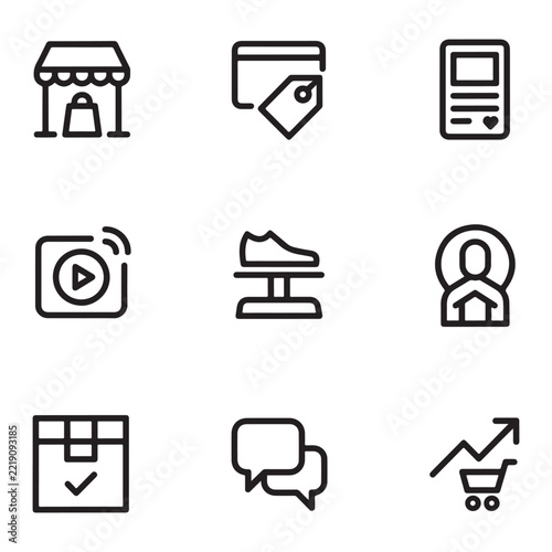 Social Commerce Ecommerce Marketing Business Outline Icons Set