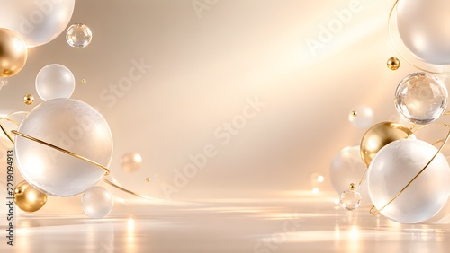 Abstract 3D spheres in white and gold colors for background