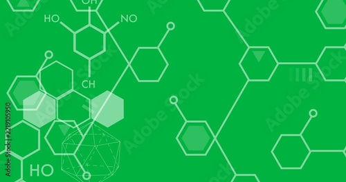 Digital animation of multiple chemical structures floating against black background