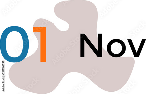 november 1 calendar in blue and orange colors on white background. A clean and modern calendar design featuring a simple layout, organized date grid, and minimalist aesthetic.