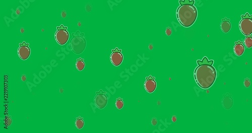 Digital animation of multiple strawberry icons against black background